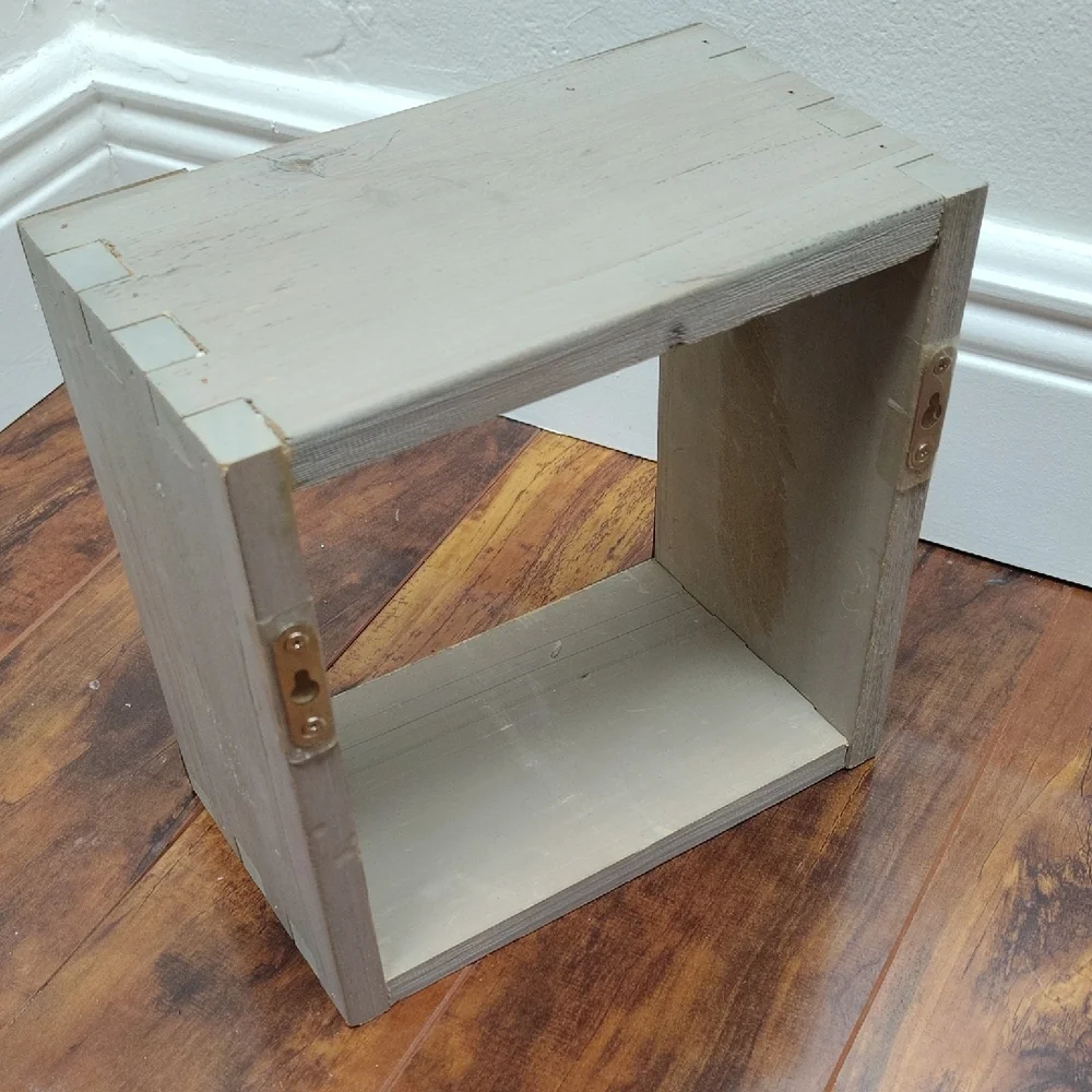 Square Wooden Wall Shelf with Metal Accents